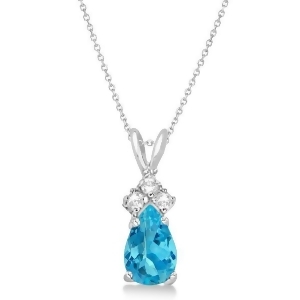 Pear Blue Topaz and Diamond Solitaire Pendant 14k White Gold 0.75ct - All