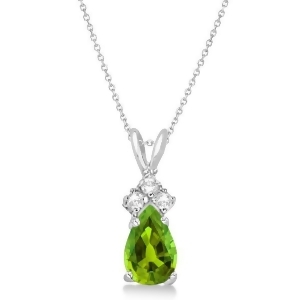 Pear Peridot and Diamond Solitaire Pendant 14k White Gold 0.75ct - All