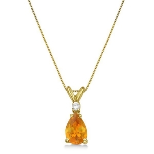 Pear Citrine and Diamond Solitaire Pendant Necklace 14k Yellow Gold 0.75ct - All
