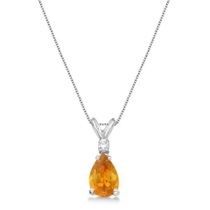 Pear Citrine and Diamond Solitaire Pendant Necklace 14k White Gold 0.75ct - All