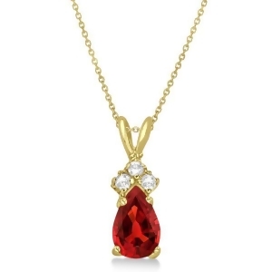 Pear Garnet and Diamond Solitaire Pendant 14k Yellow Gold 0.75ct - All