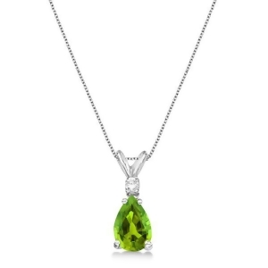 Pear Peridot and Diamond Solitaire Pendant Necklace 14k White Gold 0.75ct - All