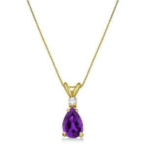 Pear Amethyst and Diamond Solitaire Pendant Necklace 14k Yellow Gold 0.75ct - All