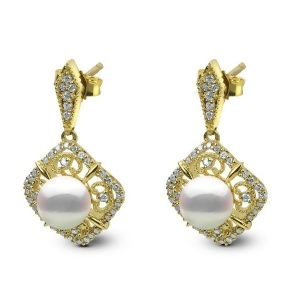Antique Akoya Pearl Drop Earrings w/ Diamonds in 14k Y. Gold 0.33ct - All
