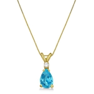 Pear Blue Topaz and Diamond Solitaire Pendant Necklace 14k Yellow Gold 0.75ct - All
