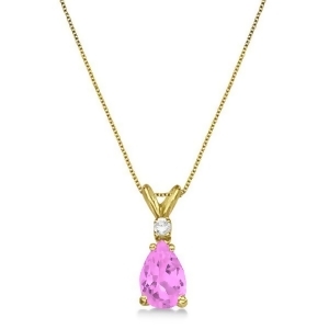 Pear Pink Sapphire and Diamond Solitaire Pendant Necklace 14k Yellow Gold 0.75ct - All