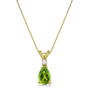 Pear Peridot and Diamond Solitaire Pendant Necklace 14k Yellow Gold 0.75ct - All