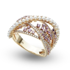 Pearl Diamond and Amethyst Cocktail Fashion Ring 14k Rose Gold 0.99ct - All