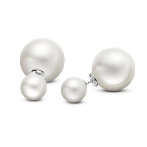 Round Freshwater Double Pearl Stud Earrings Sterling Silver 8-15mm - All