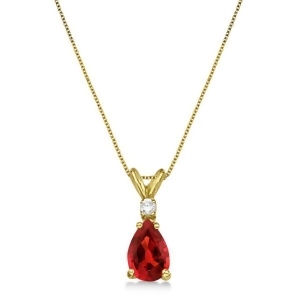 Pear Garnet and Diamond Solitaire Pendant Necklace 14k Yellow Gold 0.75ct - All