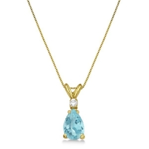 Pear Aquamarine and Diamond Solitaire Pendant Necklace 14k Yellow Gold 0.75ct - All