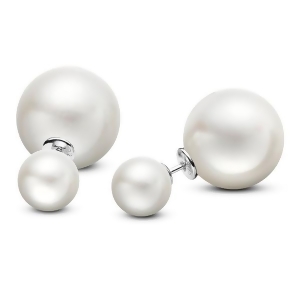 Freshwater White Round Pearl Double Pearl Studs Sterling Silver 8-11mm - All