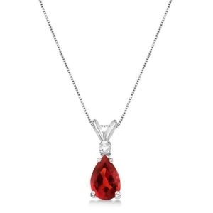 Pear Garnet and Diamond Solitaire Pendant Necklace 14k White Gold 0.75ct - All