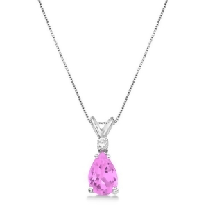 Pear Pink Sapphire and Diamond Solitaire Pendant Necklace 14k White Gold 0.75ct - All