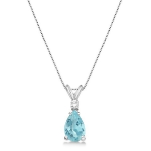 Pear Aquamarine and Diamond Solitaire Pendant Necklace 14k White Gold 0.75ct - All