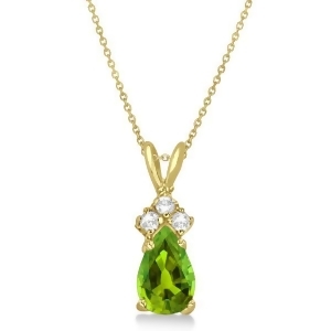 Pear Peridot and Diamond Solitaire Pendant 14k Yellow Gold 0.75ct - All
