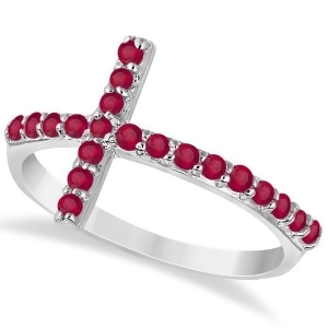 Modern Sideways Ruby Cross Fashion Ring in 14k White Gold 0.42ct - All