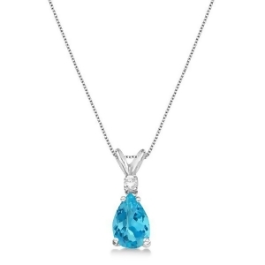 Pear Blue Topaz and Diamond Solitaire Pendant Necklace 14k White Gold 0.75ct - All
