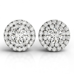 Round Cut Double Halo Diamond Stud Earrings 14k White Gold 1.00ct - All