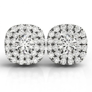 Round Cut Double Cushion Halo Stud Earrings 14k White Gold 1.50ct - All