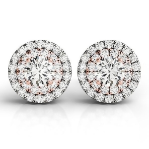Round Cut Double Halo Diamond Stud Earrings 14k Two Tone Gold 1.00ct - All