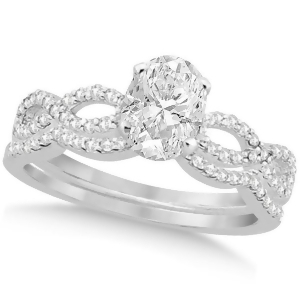 Twisted Infinity Oval Diamond Bridal Set 14k White Gold 1.13ct - All