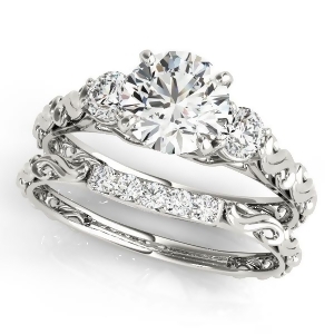 Vintage Heirloom Engagement Ring Bridal Set 18k White Gold 2.35ct - All