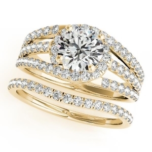 Triple Band Diamond Engagement Ring Bridal Set 18k Yellow Gold 2.33ct - All