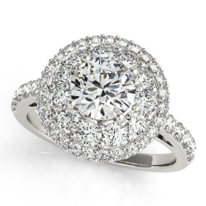 Double Halo Round Cut Diamond Engagement Ring 18k White Gold 2.00ct - All