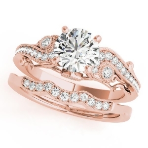 Vintage Swirl Diamond Engagement Ring Bridal Set 18k Rose Gold 2.25ct - All