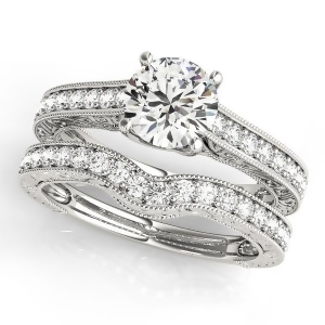 Vintage Diamond Engagement Ring Bridal Set 18k White Gold 2.50ct - All