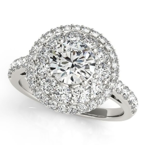 Double Halo Round Cut Diamond Engagement Ring 14k White Gold 2.00ct - All