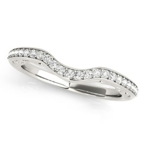 Contoured Diamond Wedding Band in 18k White Gold 0.17ct - All
