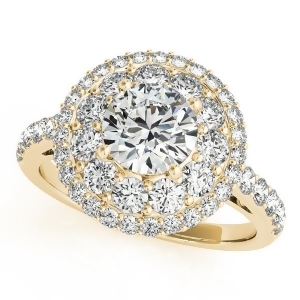 Double Halo Round Cut Diamond Engagement Ring 14k Yellow Gold 2.00ct - All