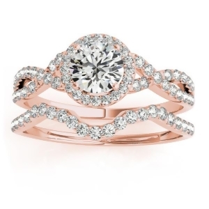 Twisted Infinity Engagement Ring Bridal Set 14k Rose Gold 0.27ct - All
