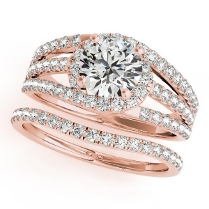 Triple Band Diamond Engagement Ring Bridal Set 14k Rose Gold 2.33ct - All