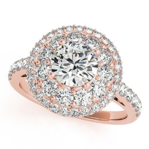 Double Halo Round Cut Diamond Engagement Ring 18k Rose Gold 2.00ct - All