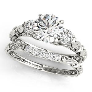 Vintage Heirloom Engagement Ring Bridal Set 14k White Gold 2.35ct - All