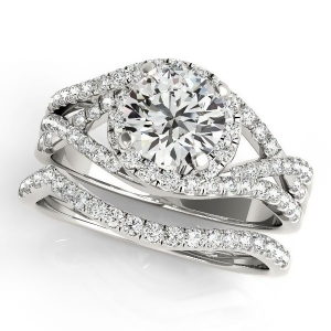 Twisted Halo Engagement Ring Bridal Set Platinum 1.12ct - All