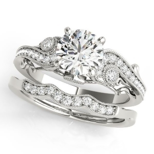 Vintage Swirl Diamond Engagement Ring Bridal Set Platinum 2.25ct - All