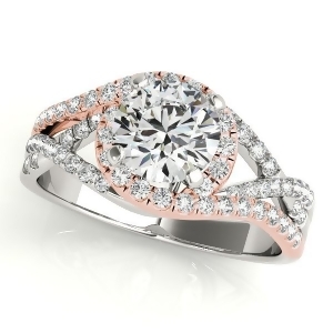 Twisted Three Row Halo Engagement Ring 18k Two Tone Rose Gold 1.00ct - All