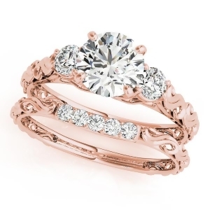 Vintage Heirloom Engagement Ring Bridal Set 18k Rose Gold 2.35ct - All
