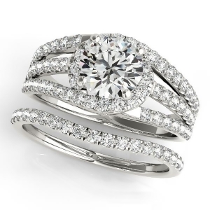Triple Band Diamond Engagement Ring Bridal Set 18k White Gold 2.33ct - All