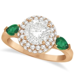 Pear Emerald and Round Diamond Halo Engagement Ring 14k R Gold 1.70ct - All