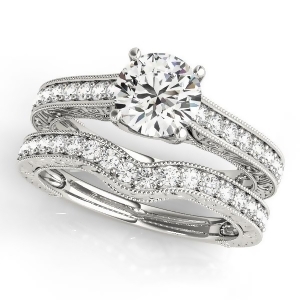 Vintage Diamond Engagement Ring Bridal Set Platinum 2.50ct - All