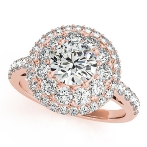 Double Halo Round Cut Diamond Engagement Ring 14k Rose Gold 2.00ct - All