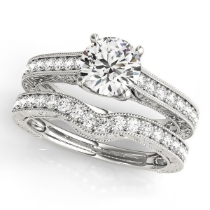 Vintage Diamond Engagement Ring Bridal Set 14k White Gold 2.50ct - All
