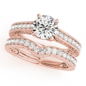 Vintage Diamond Engagement Ring Bridal Set 14k Rose Gold 2.50ct - All