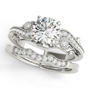 Vintage Swirl Diamond Engagement Ring Bridal Set 14k White Gold 2.25ct - All