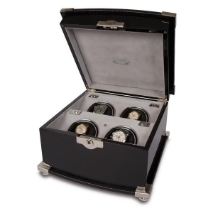 Rapport London Black Wood and Crocodile Leather Quad Watch Winder - All